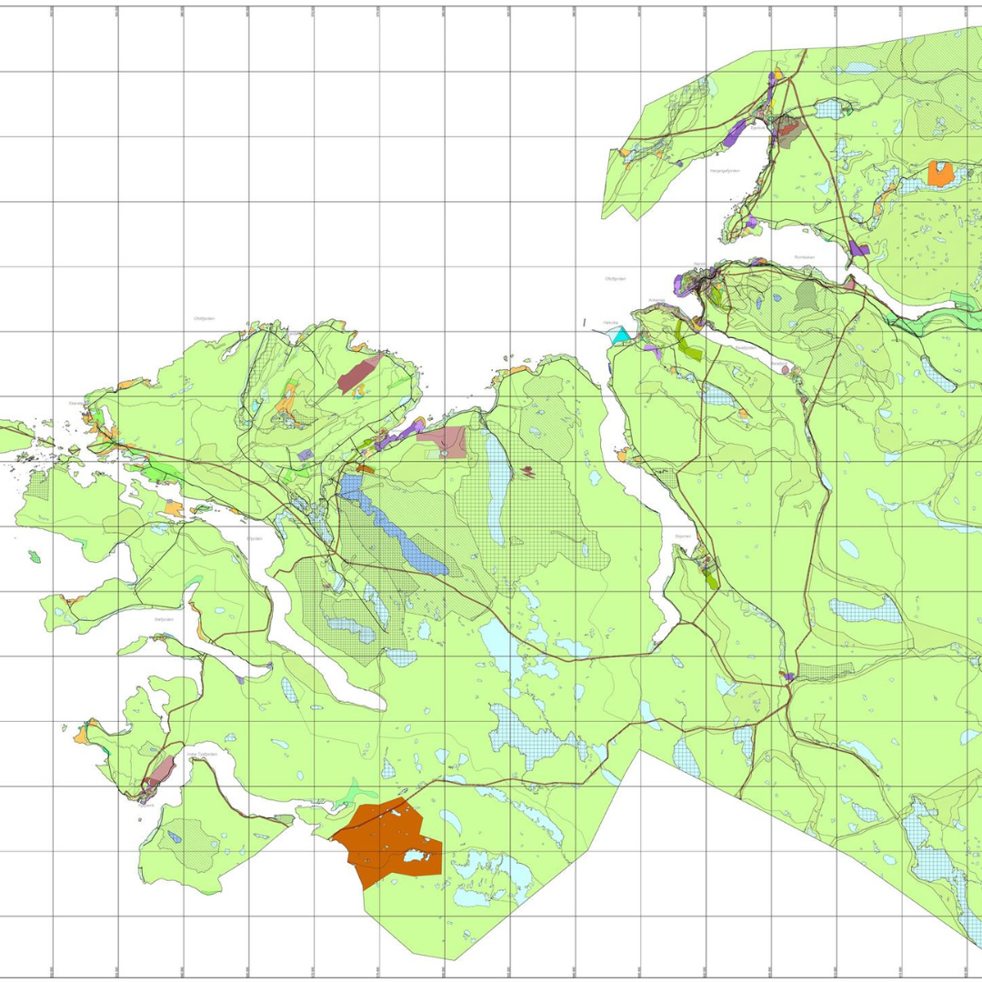 Kart over Narvik kommune, hentet fra kartløsningen for arealplan. - Klikk for stort bilde